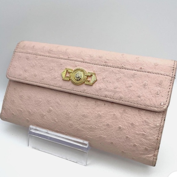 VERSACE Ostrich leather long light pink wallet - Picture 1 of 15
